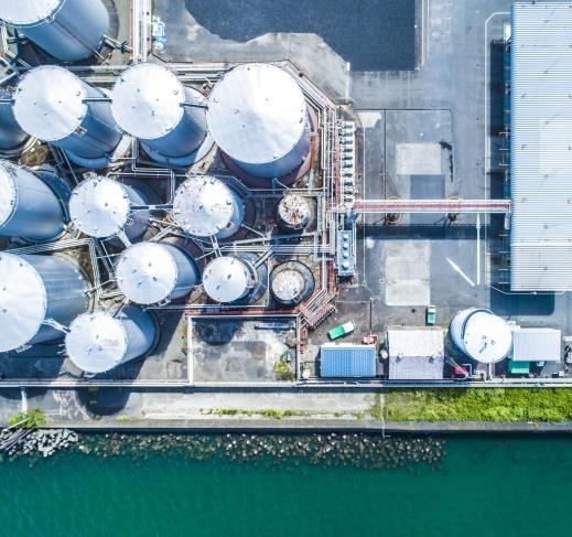 Aerial view of storage tanks